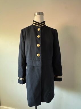 Zara Military Band Jacket Navy Blue Gold Trim Crest Buttons Tailored Coat M